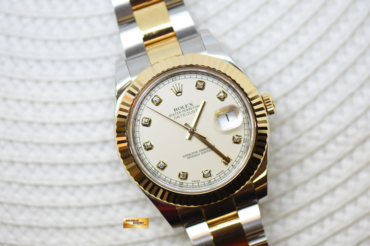 [SOLD] ROLEX OYSTER PERPETUAL DATEJUST II 41mm GOLD / STEEL IN OYSTER BRACELET GOLD DIAMOND DIAL 116333 (MINT)