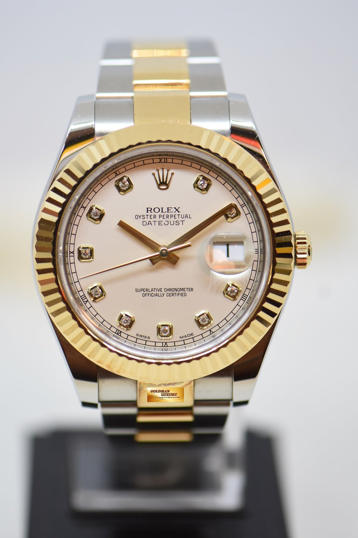 [SOLD] ROLEX OYSTER PERPETUAL DATEJUST II 41mm GOLD / STEEL IN OYSTER BRACELET GOLD DIAMOND DIAL 116333 (MINT)