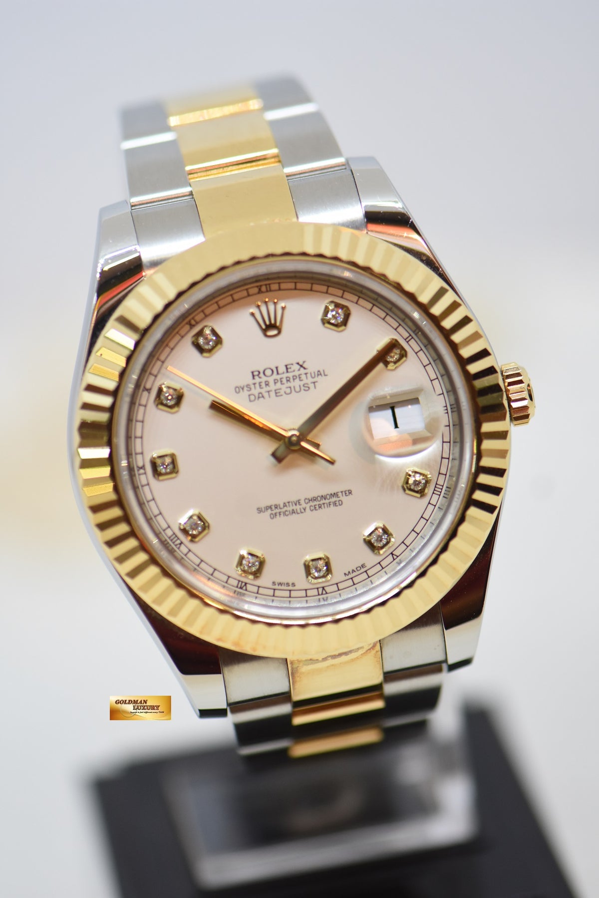 [SOLD] ROLEX OYSTER PERPETUAL DATEJUST II 41mm GOLD / STEEL IN OYSTER BRACELET GOLD DIAMOND DIAL 116333 (MINT)