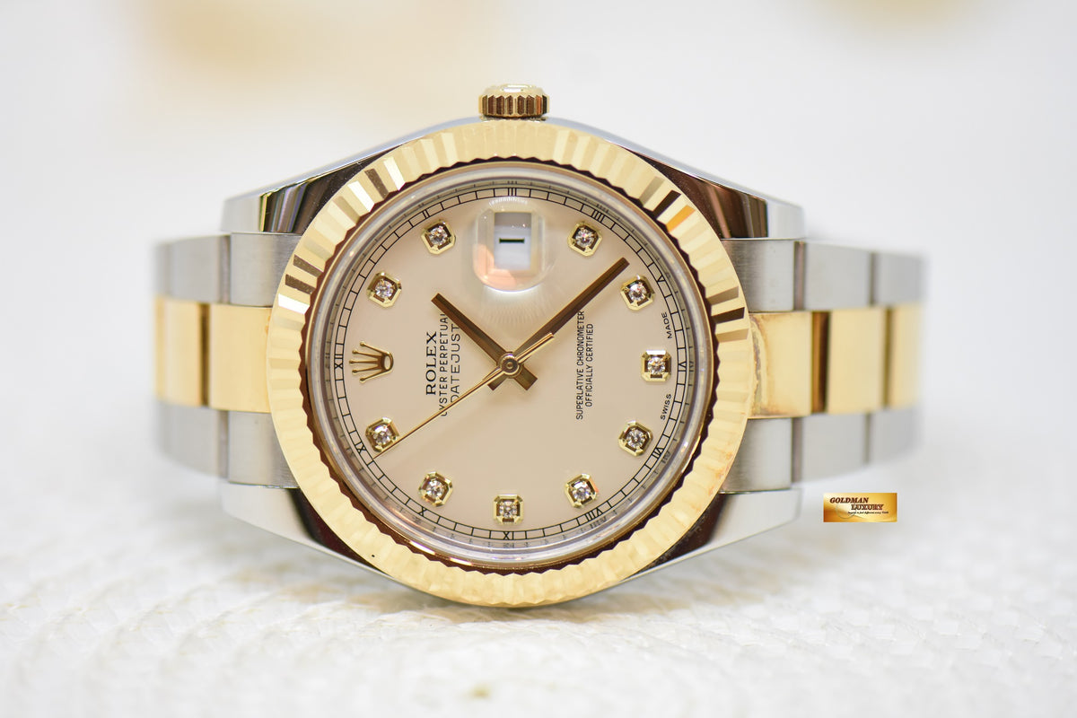 [SOLD] ROLEX OYSTER PERPETUAL DATEJUST II 41mm GOLD / STEEL IN OYSTER BRACELET GOLD DIAMOND DIAL 116333 (MINT)