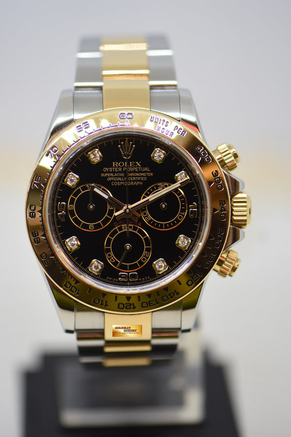 [SOLD] ROLEX OYSTER PERPETUAL DAYTONA GOLD / STEEL IN BRACELET BLACK DIAMOND DIAL 116503 (MINT)