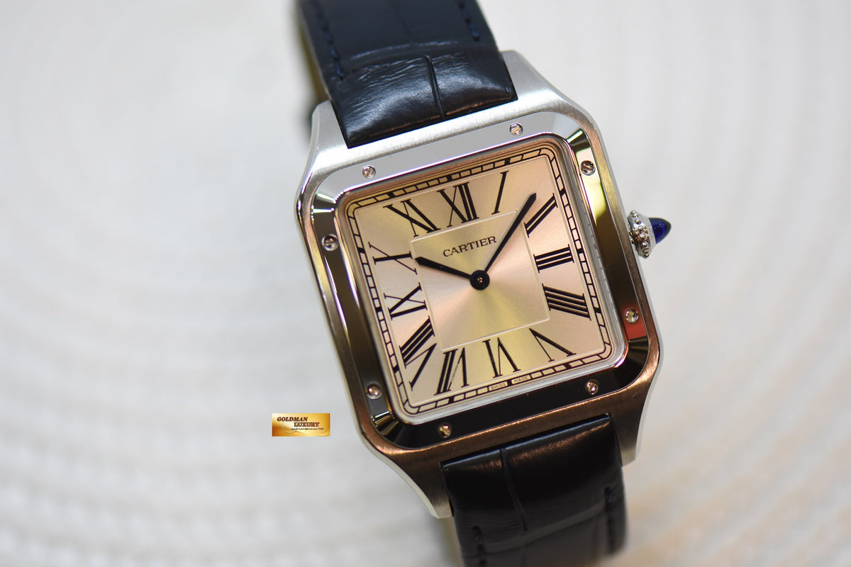 [SOLD] CARTIER SANTOS DUMONT XL STEEL IN LEATHER STRAP MANUAL WINDING WSSA0032 (NEW)
