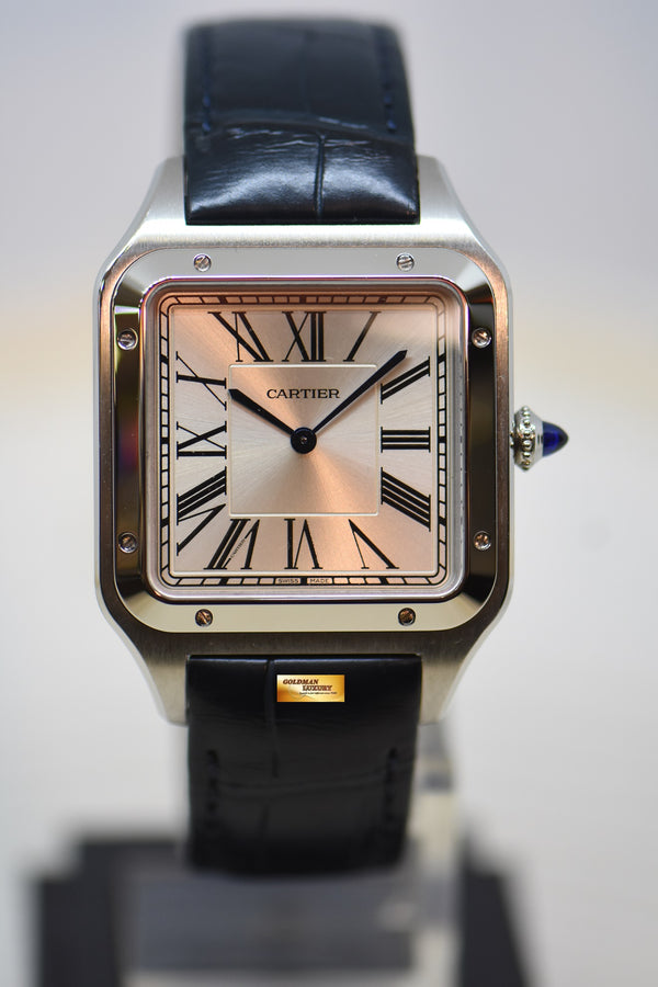 [SOLD] CARTIER SANTOS DUMONT XL STEEL IN LEATHER STRAP MANUAL WINDING WSSA0032 (NEW)