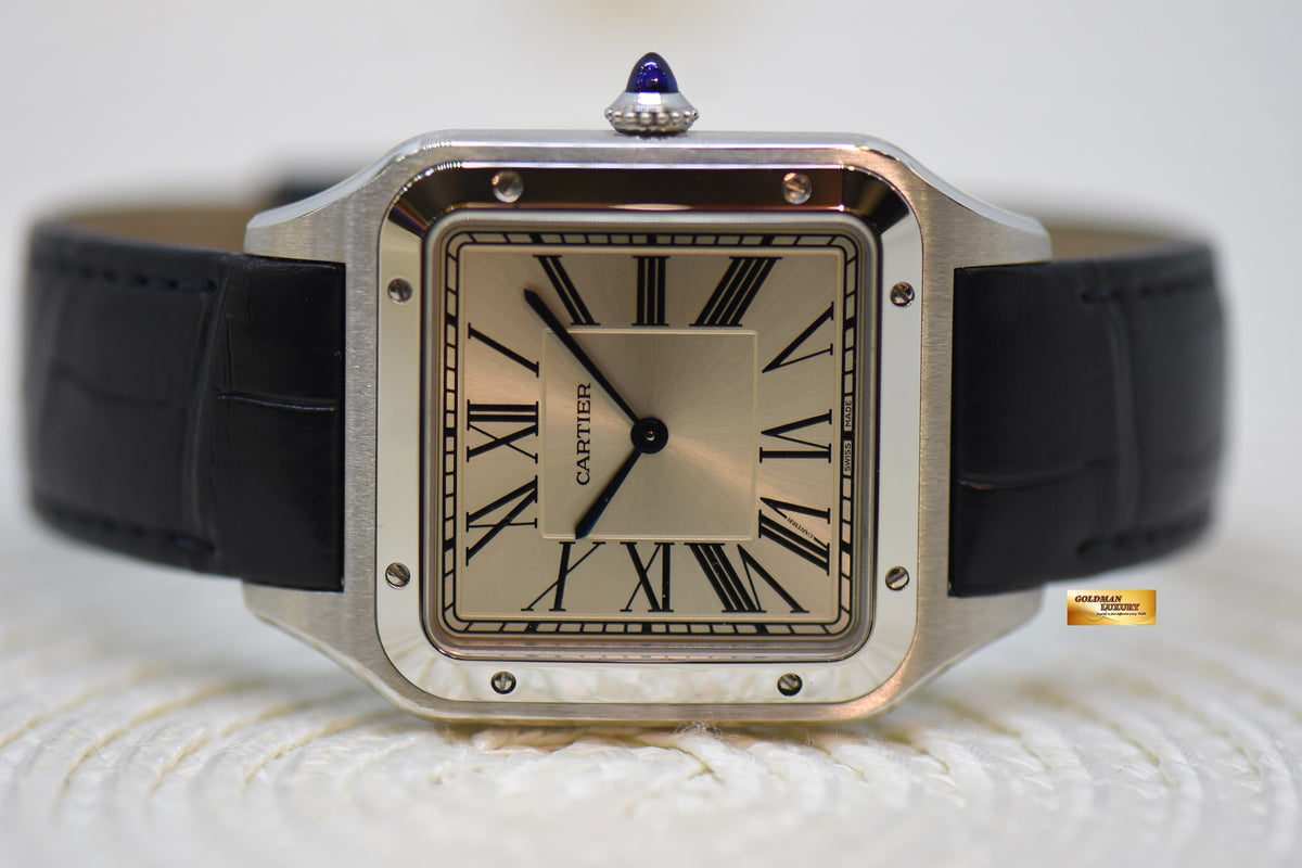 [SOLD] CARTIER SANTOS DUMONT XL STEEL IN LEATHER STRAP MANUAL WINDING WSSA0032 (NEW)