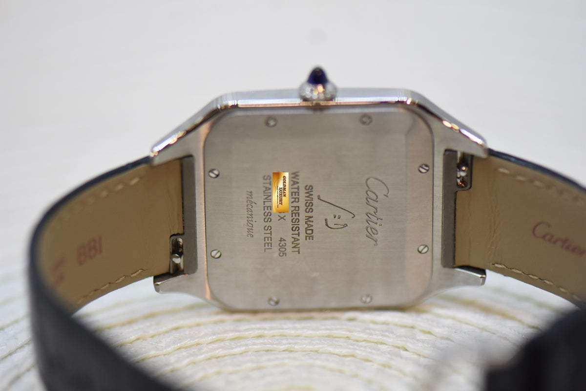 [SOLD] CARTIER SANTOS DUMONT XL STEEL IN LEATHER STRAP MANUAL WINDING WSSA0032 (NEW)