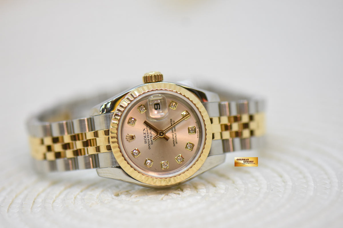 [SOLD] ROLEX OYSTER PERPETUAL DATEJUST 26mm GOLD /  STEEL IN JUBILEE BRACELET SILVER DIAMOND DIAL AUTOMATIC 179173 (MINT)