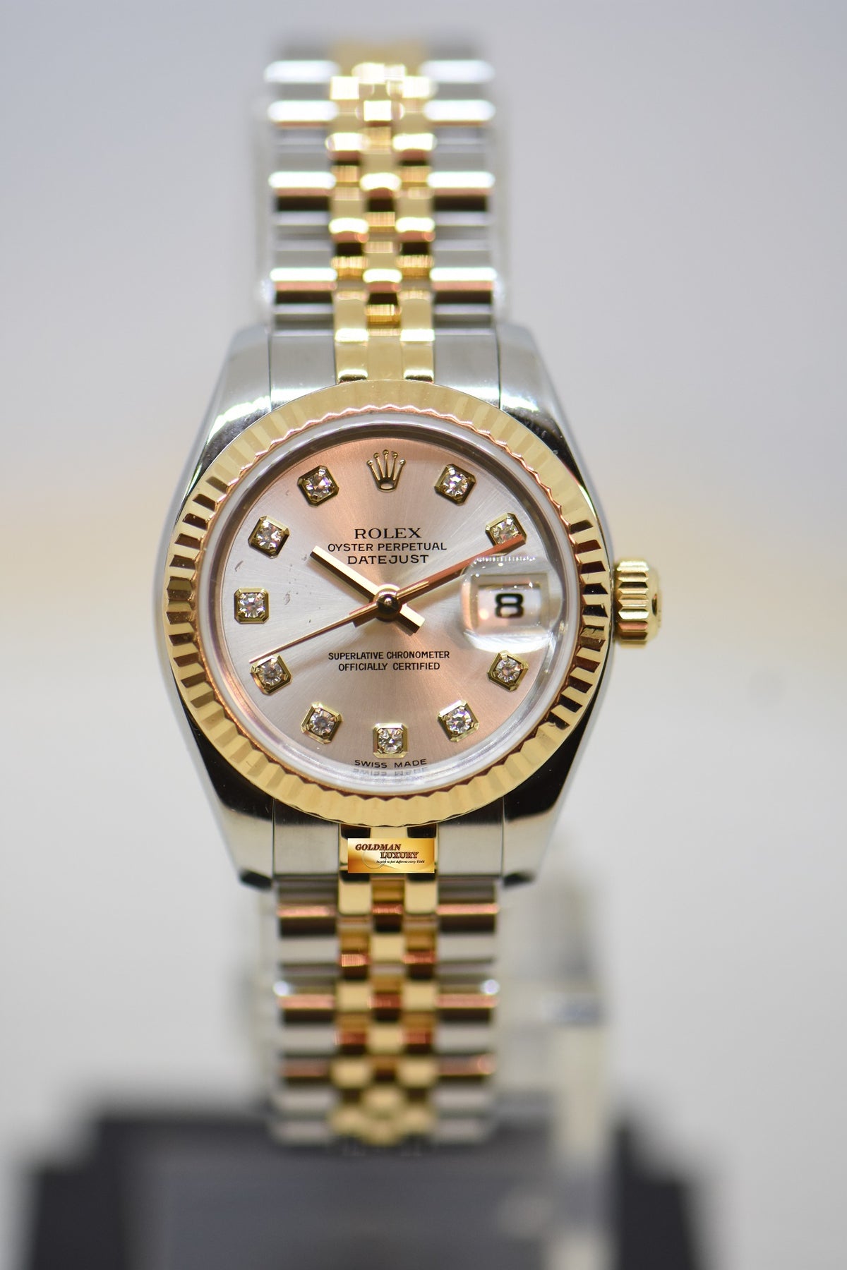 [SOLD] ROLEX OYSTER PERPETUAL DATEJUST 26mm GOLD /  STEEL IN JUBILEE BRACELET SILVER DIAMOND DIAL AUTOMATIC 179173 (MINT)