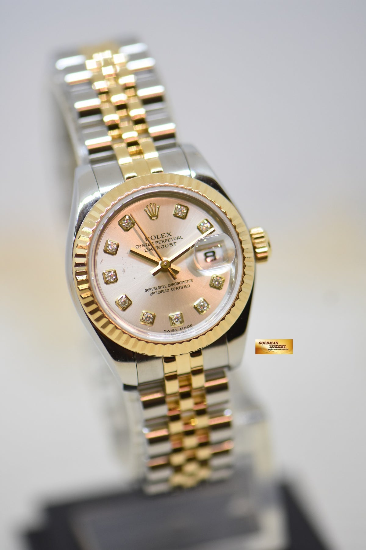 [SOLD] ROLEX OYSTER PERPETUAL DATEJUST 26mm GOLD /  STEEL IN JUBILEE BRACELET SILVER DIAMOND DIAL AUTOMATIC 179173 (MINT)