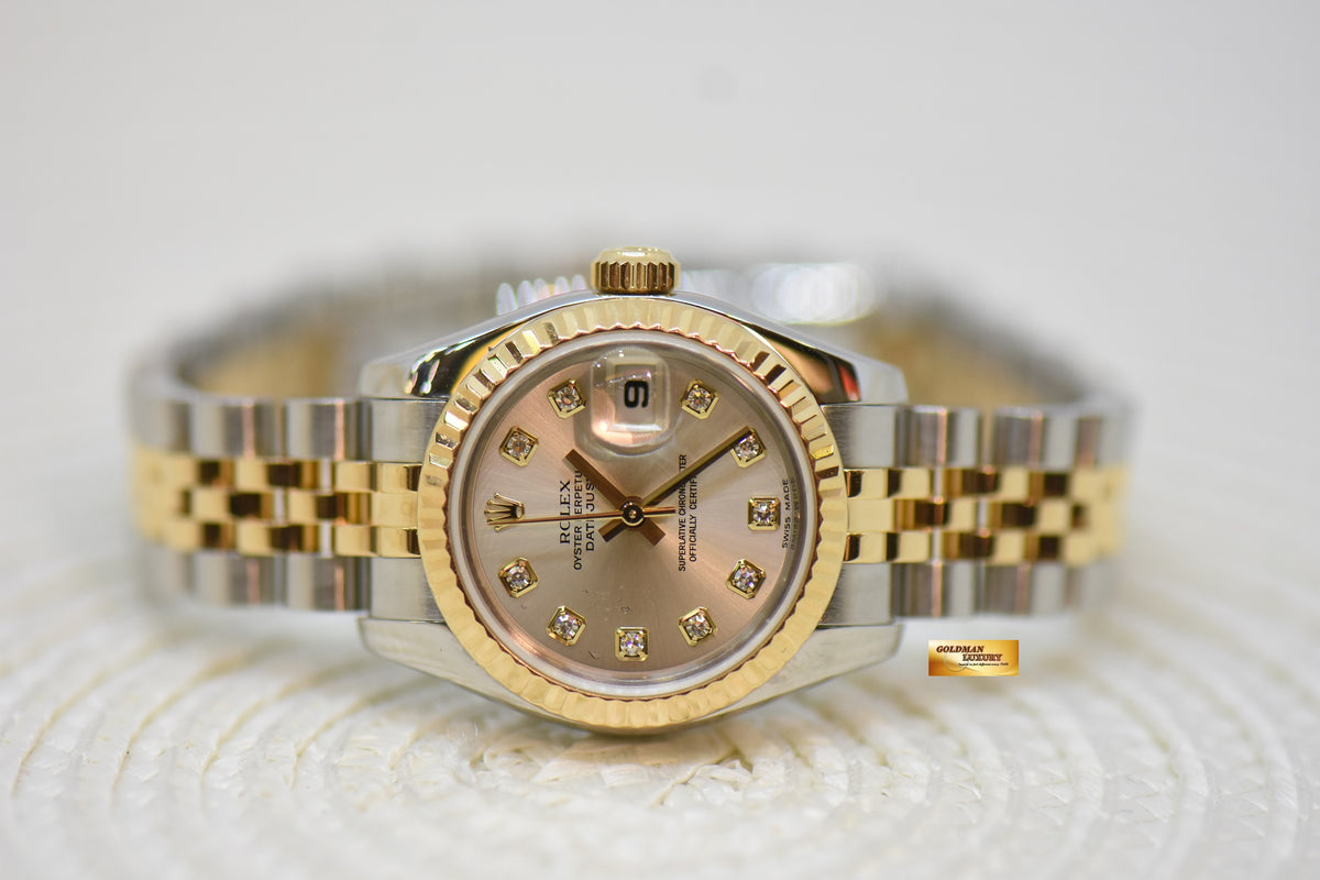 [SOLD] ROLEX OYSTER PERPETUAL DATEJUST 26mm GOLD /  STEEL IN JUBILEE BRACELET SILVER DIAMOND DIAL AUTOMATIC 179173 (MINT)