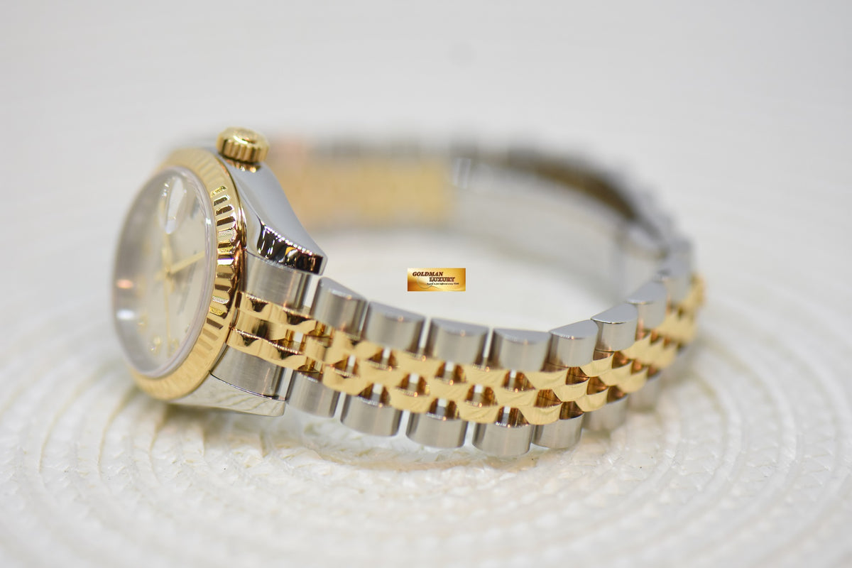 [SOLD] ROLEX OYSTER PERPETUAL DATEJUST 26mm GOLD /  STEEL IN JUBILEE BRACELET SILVER DIAMOND DIAL AUTOMATIC 179173 (MINT)