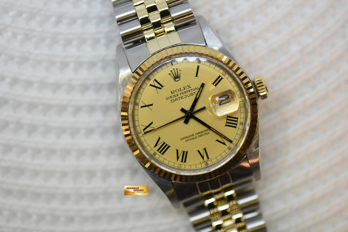 [SOLD] ROLEX OYSTER DATEJUST 36mm HALF-GOLD IN JUBILEE BRACELET GOLD BUCKLEY DIAL 16013 (QUICKSET-DATE) (VINTAGE)