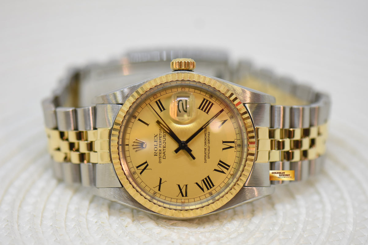[SOLD] ROLEX OYSTER DATEJUST 36mm HALF-GOLD IN JUBILEE BRACELET GOLD BUCKLEY DIAL 16013 (QUICKSET-DATE) (VINTAGE)