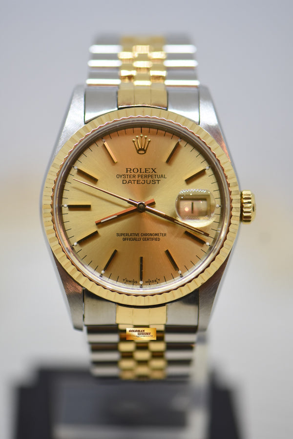 [SOLD] ROLEX OYSTER DATEJUST 36mm HALF-GOLD IN JUBILEE BRACELET GOLD DIAL 16233 (QUICKSET-DATE) (MINT)