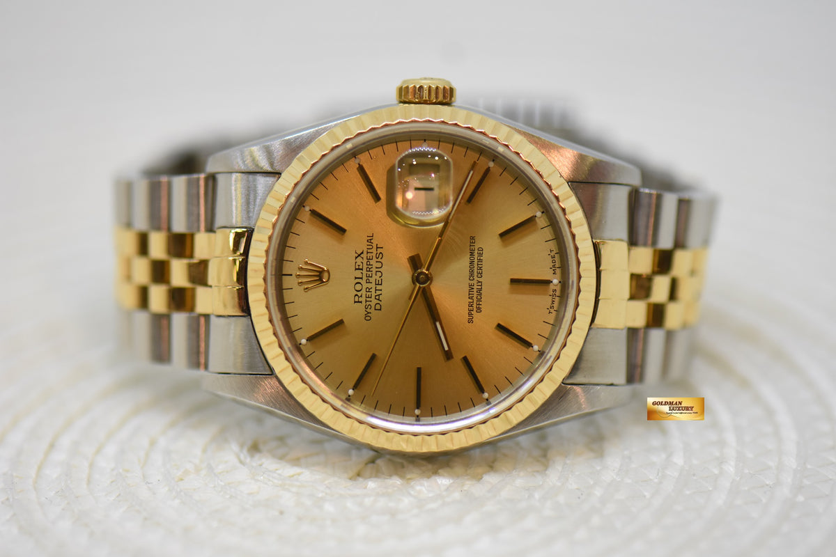 [SOLD] ROLEX OYSTER DATEJUST 36mm HALF-GOLD IN JUBILEE BRACELET GOLD DIAL 16233 (QUICKSET-DATE) (MINT)