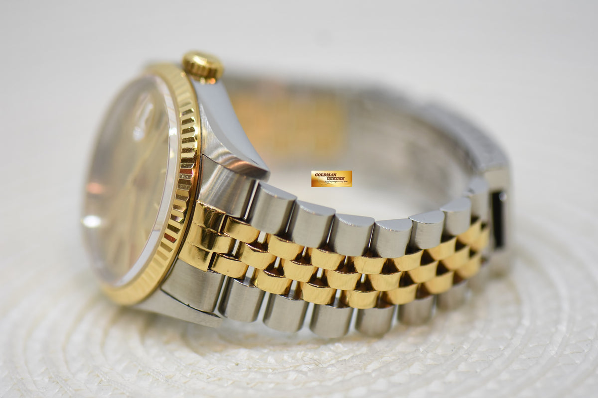 [SOLD] ROLEX OYSTER DATEJUST 36mm HALF-GOLD IN JUBILEE BRACELET GOLD DIAL 16233 (QUICKSET-DATE) (MINT)