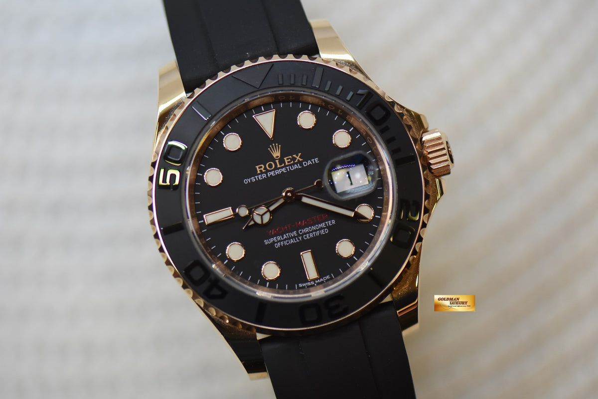 [SOLD] ROLEX OYSTER PERPETUAL YACHT-MASTER 40mm ROSE GOLD IN RUBBER STRAP 116655 (MINT) (UNPOLISHED / STICKERS ON)