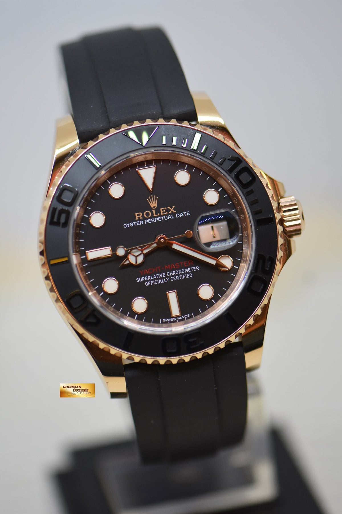 [SOLD] ROLEX OYSTER PERPETUAL YACHT-MASTER 40mm ROSE GOLD IN RUBBER STRAP 116655 (MINT) (UNPOLISHED / STICKERS ON)