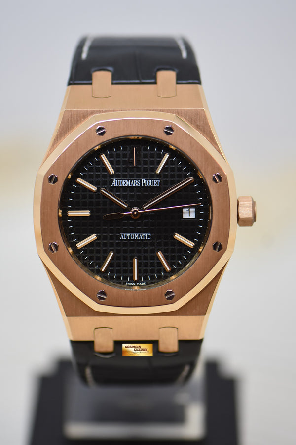 [SOLD] AUDEMARS PIGUET ROYAL OAK 39mm ROSE GOLD IN LEATHER STRAP BLACK DIAL AUTOMATIC 15300OR (MINT)
