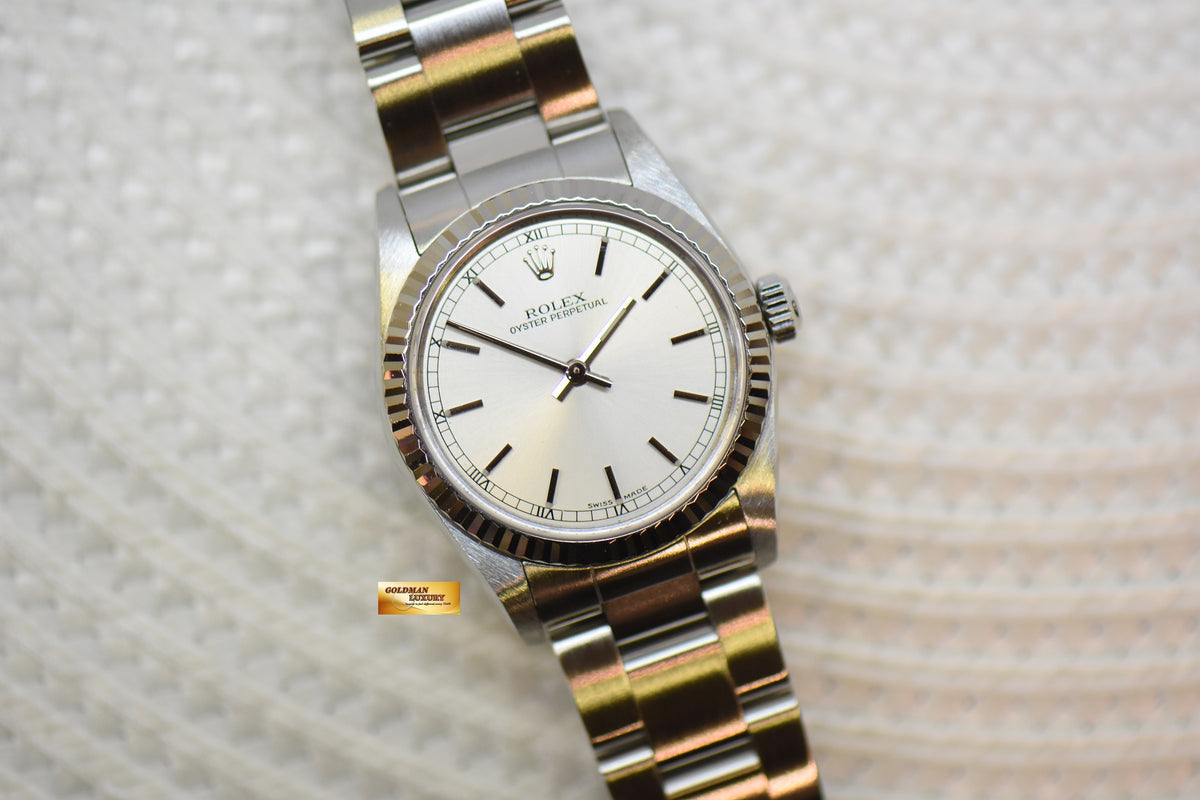 [SOLD] ROLEX OYSTER PERPETUAL 30mm STEEL IN OYSTER BRACELET SILVER DIAL 77014 (MINT)