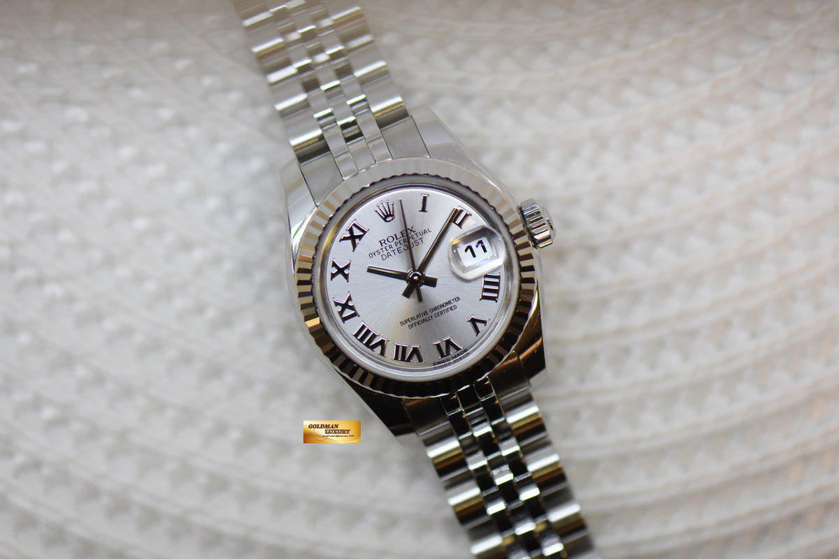 [SOLD] ROLEX OYSTER PERPETUAL DATEJUST 26mm STAINLESS STEEL IN JUBILEE BRACELET SILVER ROMAN DIAL AUTOMATIC 179174 (MINT)