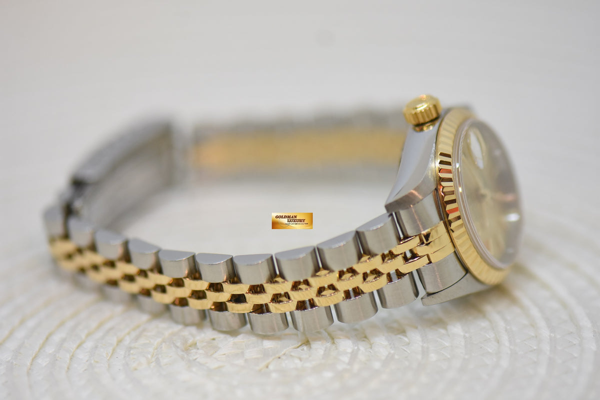 [SOLD] ROLEX OYSTER DATEJUST 26mm GOLD / STEEL IN JUBILEE BRACELET GOLD DIAL 79173 (MINT)
