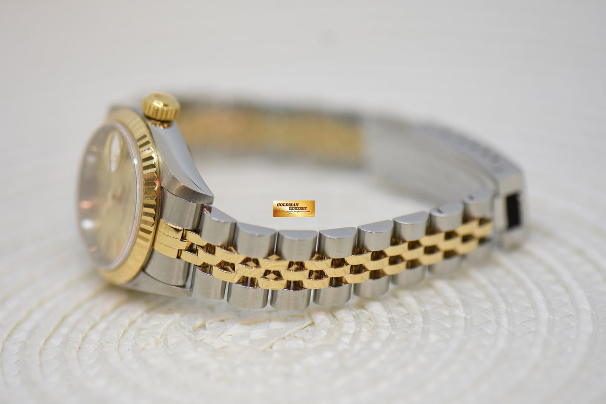 [SOLD] ROLEX OYSTER DATEJUST 26mm GOLD / STEEL IN JUBILEE BRACELET GOLD DIAL 79173 (MINT)
