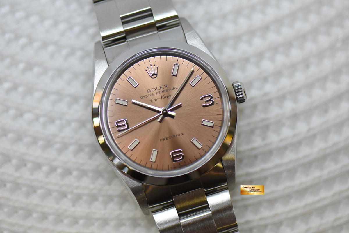 [SOLD] ROLEX OYSTER PERPETUAL AIR-KING 34mm PRECISION STEEL SALMON 369 DIAL 14000 (MINT)