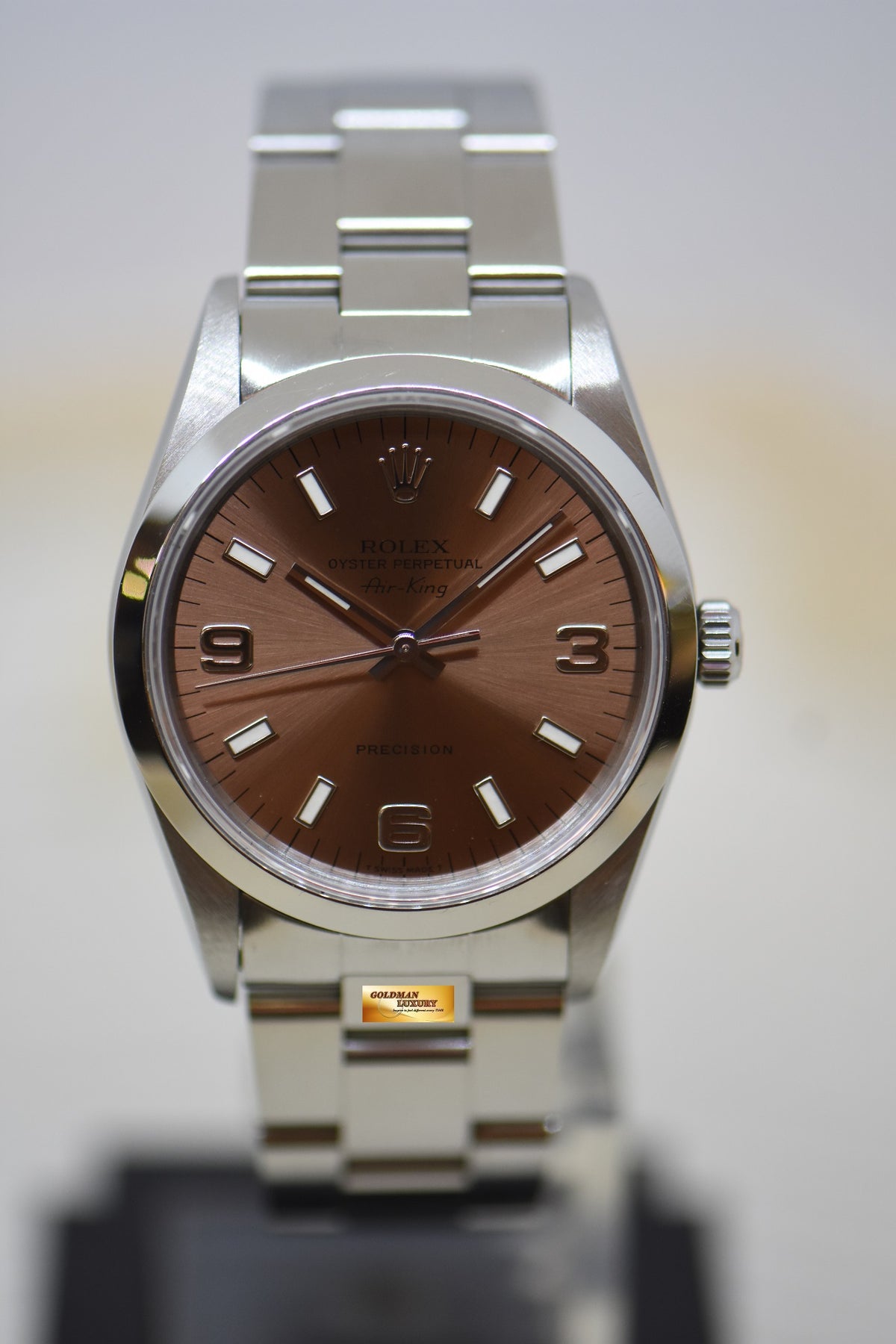 [SOLD] ROLEX OYSTER PERPETUAL AIR-KING 34mm PRECISION STEEL SALMON 369 DIAL 14000 (MINT)
