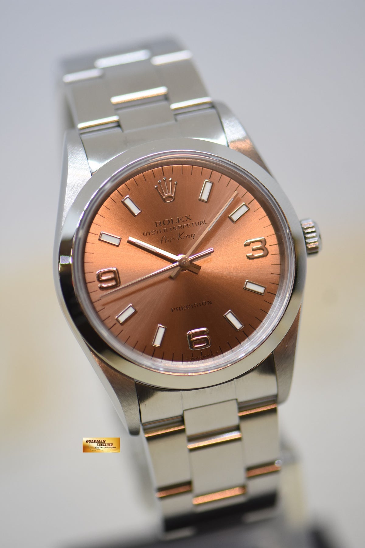 [SOLD] ROLEX OYSTER PERPETUAL AIR-KING 34mm PRECISION STEEL SALMON 369 DIAL 14000 (MINT)