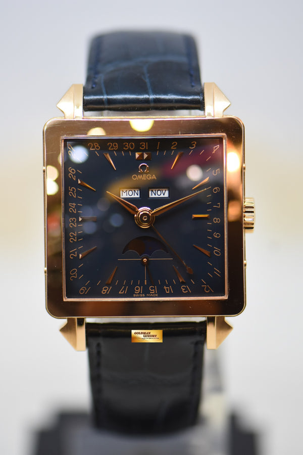 [SOLD] OMEGA SPECIALITIES MUSEUM COLLECTION COSMIC 1951 TRIPLE CALENDAR  MOONPHASE RED GOLD IN LEATHER STRAP BLUE DIAL 5701.80.03 (MINT)