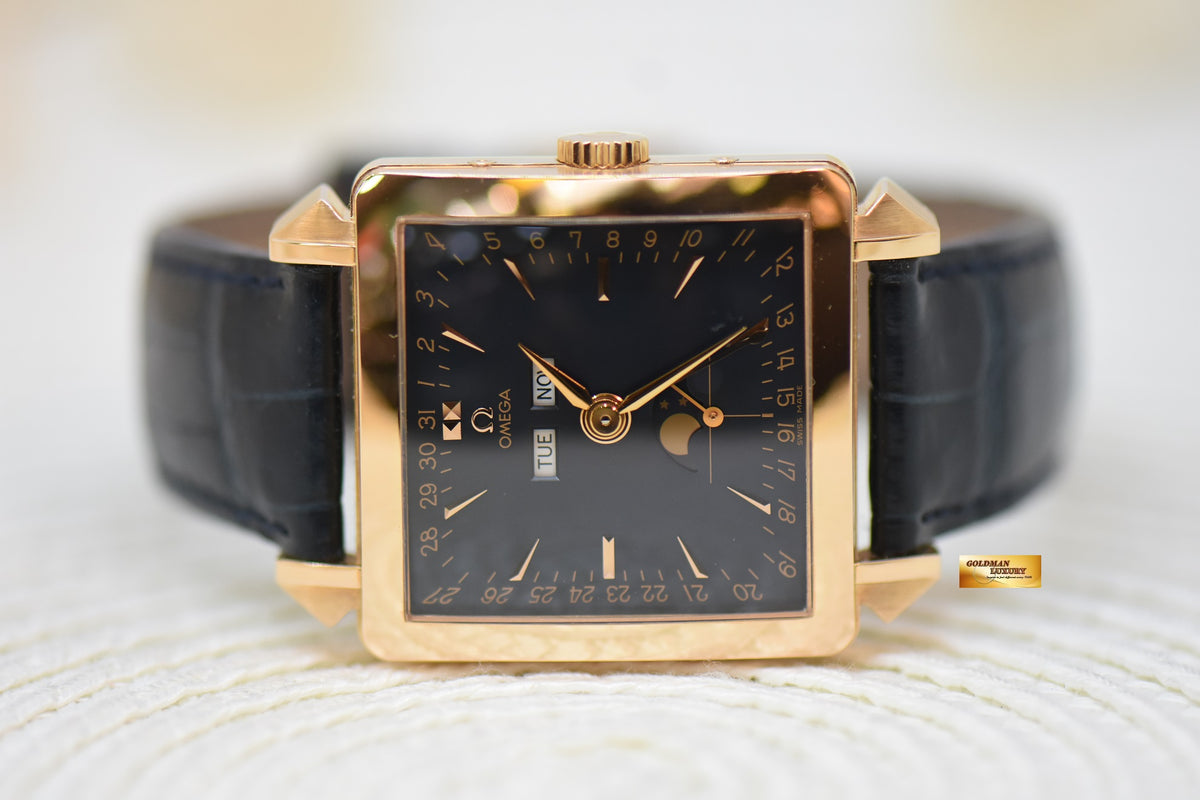 [SOLD] OMEGA SPECIALITIES MUSEUM COLLECTION COSMIC 1951 TRIPLE CALENDAR  MOONPHASE RED GOLD IN LEATHER STRAP BLUE DIAL 5701.80.03 (MINT)