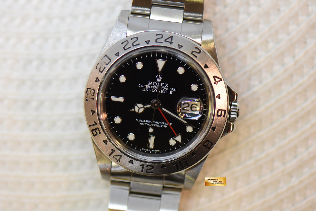 [SOLD] ROLEX OYSTER PERPETUAL EXPLORER II 40mm STEEL IN BRACELET BLACK DIAL CALIBRE 3185 16570 (PINHOLE-NON SOLID END LINKS) (MINT)