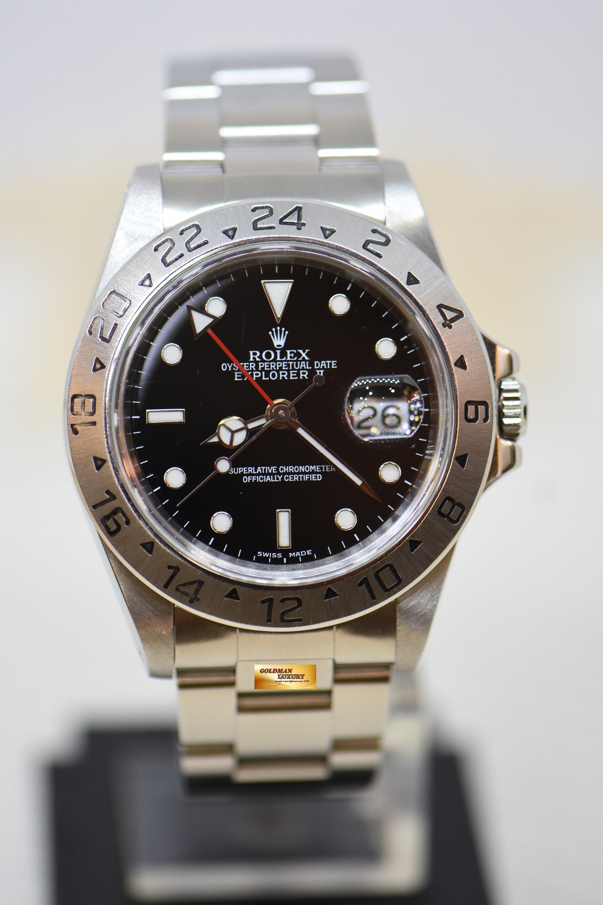 [SOLD] ROLEX OYSTER PERPETUAL EXPLORER II 40mm STEEL IN BRACELET BLACK DIAL CALIBRE 3185 16570 (PINHOLE-NON SOLID END LINKS) (MINT)