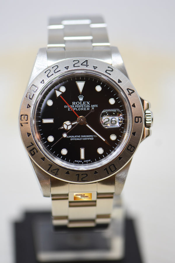 [SOLD] ROLEX OYSTER PERPETUAL EXPLORER II 40mm STEEL IN BRACELET BLACK DIAL CALIBRE 3185 16570 (PINHOLE-NON SOLID END LINKS) (MINT)