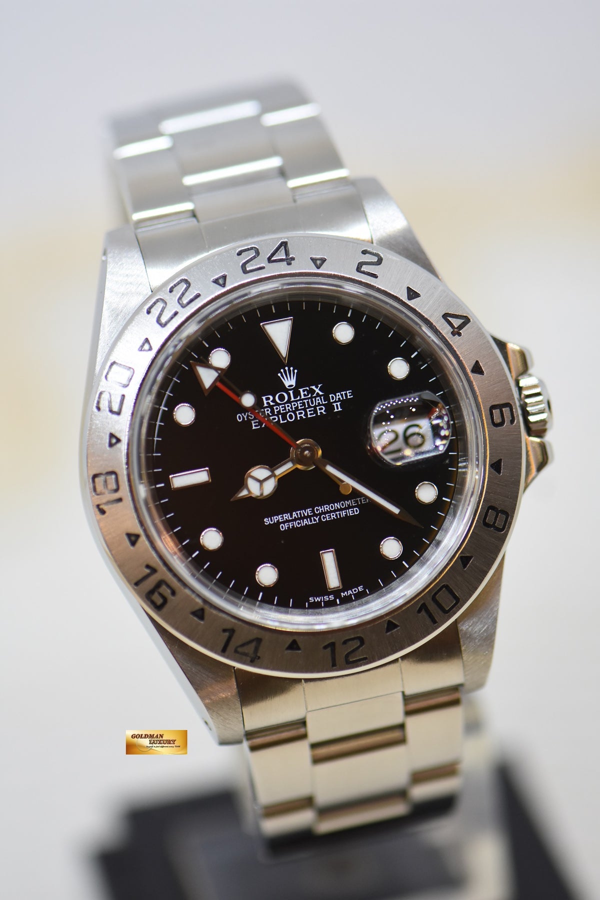 [SOLD] ROLEX OYSTER PERPETUAL EXPLORER II 40mm STEEL IN BRACELET BLACK DIAL CALIBRE 3185 16570 (PINHOLE-NON SOLID END LINKS) (MINT)