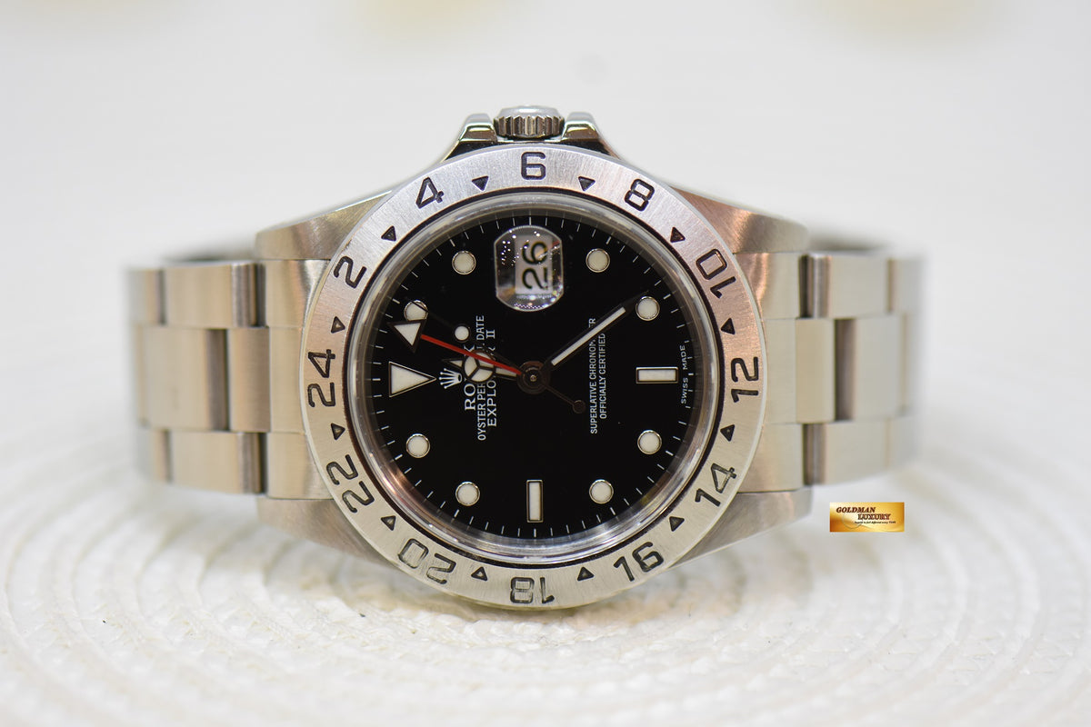[SOLD] ROLEX OYSTER PERPETUAL EXPLORER II 40mm STEEL IN BRACELET BLACK DIAL CALIBRE 3185 16570 (PINHOLE-NON SOLID END LINKS) (MINT)