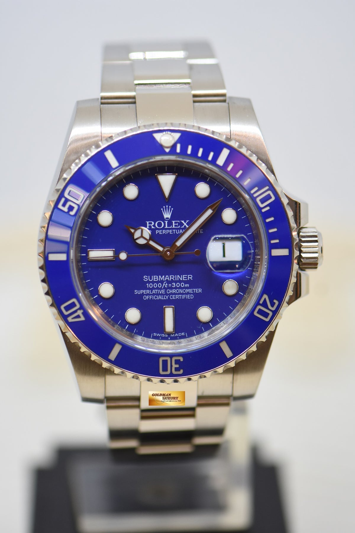[SOLD] ROLEX OYSTER SUBMARINER 40mm WHITE GOLD IN OYSTER BRACELET BLUE DIAL BLUE CERAMIC BEZEL 116619LB (UNPOLISHED) (MINT)