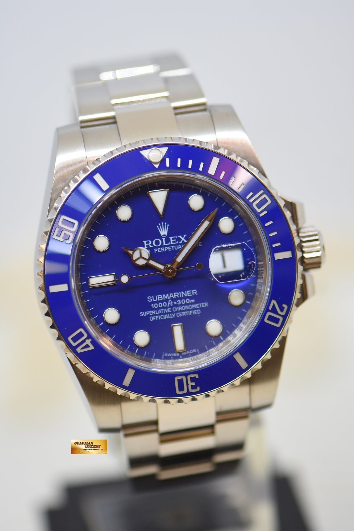 [SOLD] ROLEX OYSTER SUBMARINER 40mm WHITE GOLD IN OYSTER BRACELET BLUE DIAL BLUE CERAMIC BEZEL 116619LB (UNPOLISHED) (MINT)