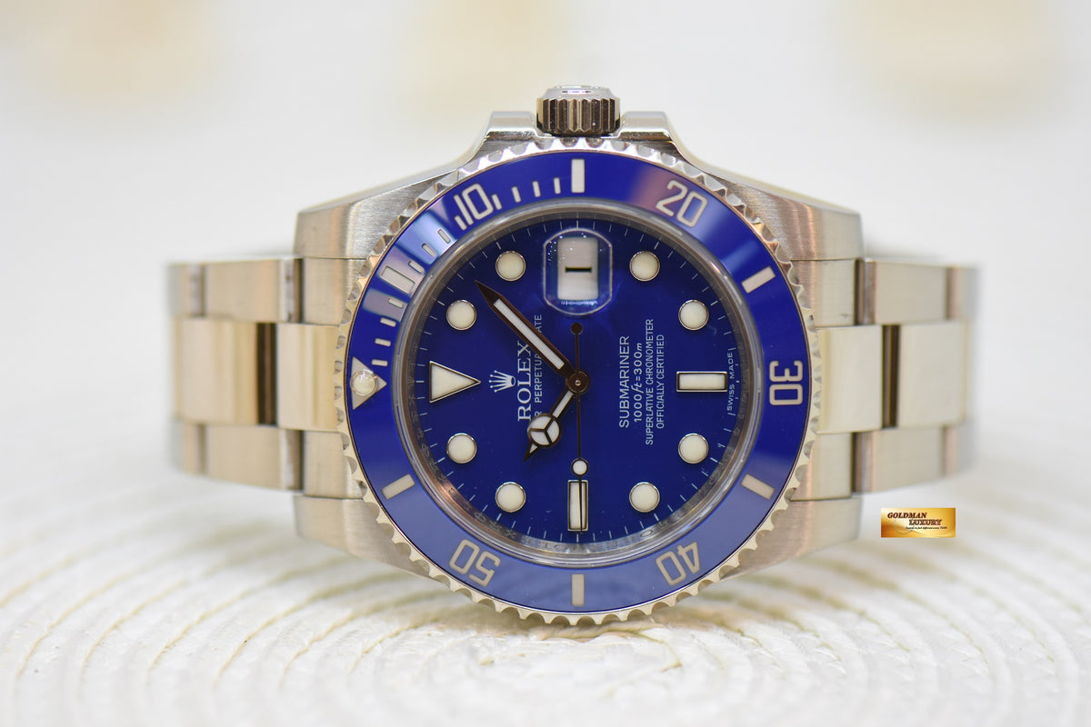 [SOLD] ROLEX OYSTER SUBMARINER 40mm WHITE GOLD IN OYSTER BRACELET BLUE DIAL BLUE CERAMIC BEZEL 116619LB (UNPOLISHED) (MINT)