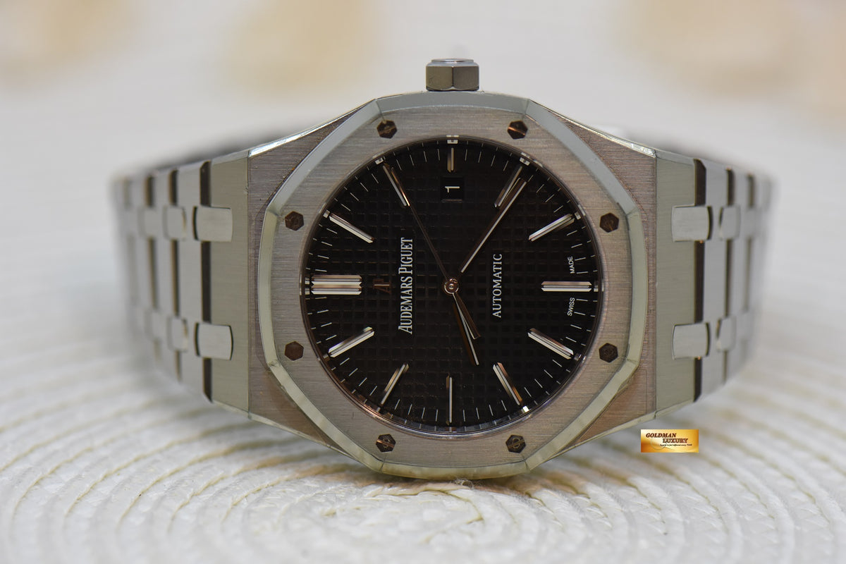 [SOLD] AUDEMARS PIGUET ROYAL OAK 41mm STEEL BRACELET BLACK DIAL AUTOMATIC 15400ST (NOS) (STICKERS STILL ON)
