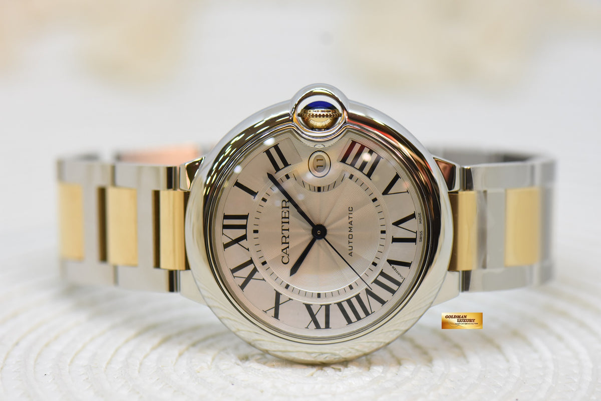 [SOLD] BALLON BLEU De CARTIER 42mm GOLD / STEEL IN BRACELET SILVERED DIAL AUTOMATIC W2BB0031 (NEW-UNWORN)