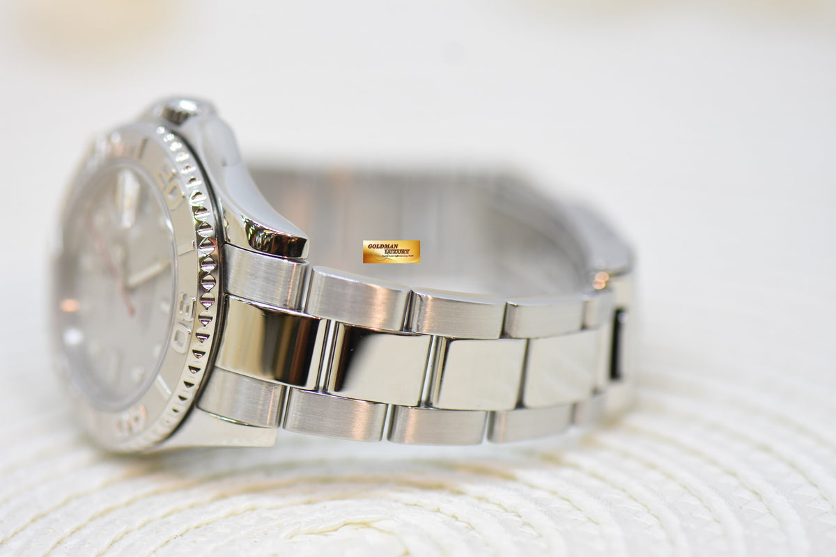 [SOLD] ROLEX OYSTER PERPETUAL YACHT-MASTER 35mm LADIES MIDSIZE STEEL IN BRACELET PLATINUM DIAL / BEZEL 168622 (MINT)