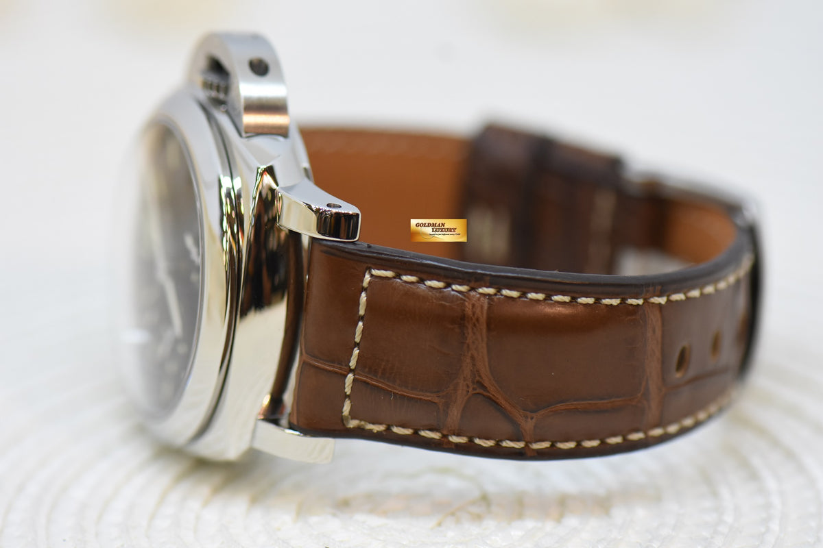 [SOLD] PANERAI LUMINOR 1950 42mm GMT 3 DAYS POWER RESERVE STEEL IN LEATHER P.9002 HOBNAIL DIAL AUTOMATIC PAM 537 (MINT)