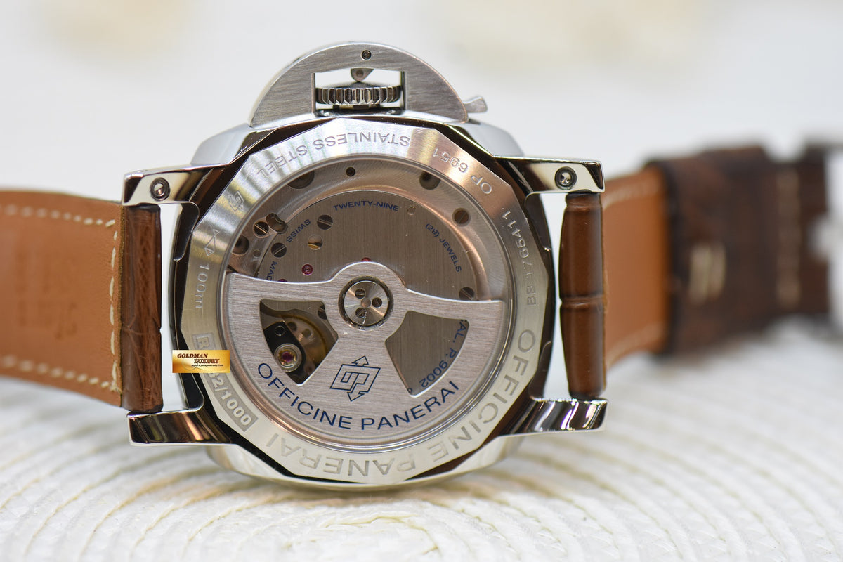[SOLD] PANERAI LUMINOR 1950 42mm GMT 3 DAYS POWER RESERVE STEEL IN LEATHER P.9002 HOBNAIL DIAL AUTOMATIC PAM 537 (MINT)