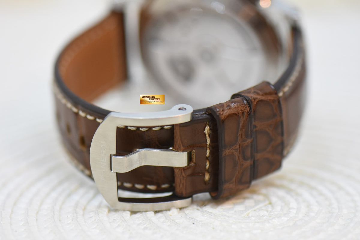 [SOLD] PANERAI LUMINOR 1950 42mm GMT 3 DAYS POWER RESERVE STEEL IN LEATHER P.9002 HOBNAIL DIAL AUTOMATIC PAM 537 (MINT)