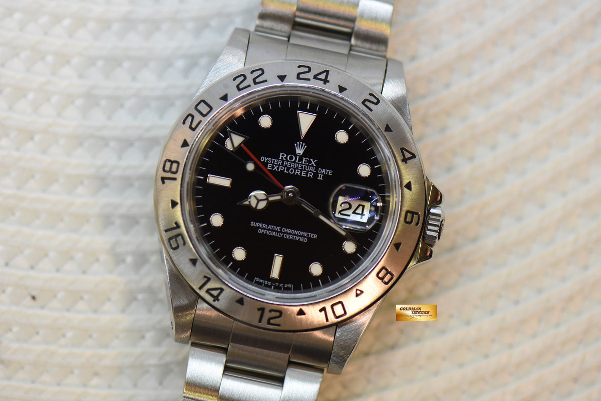 [SOLD] ROLEX OYSTER PERPETUAL EXPLORER II 40mm STEEL BLACK TRITIUM DIAL CALIBRE 3185 16570 (PINHOLE-NON SOLID END LINKS) (MINT)