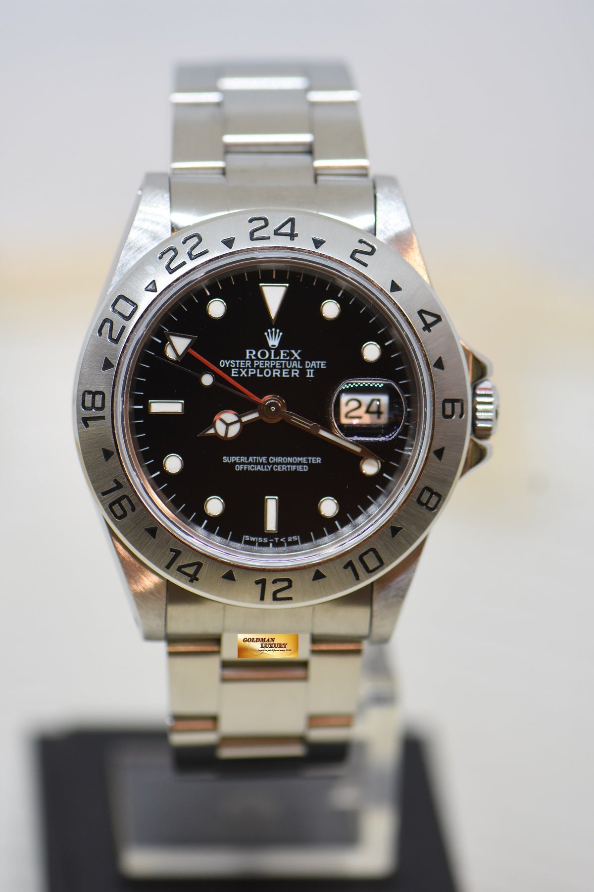 [SOLD] ROLEX OYSTER PERPETUAL EXPLORER II 40mm STEEL BLACK TRITIUM DIAL CALIBRE 3185 16570 (PINHOLE-NON SOLID END LINKS) (MINT)