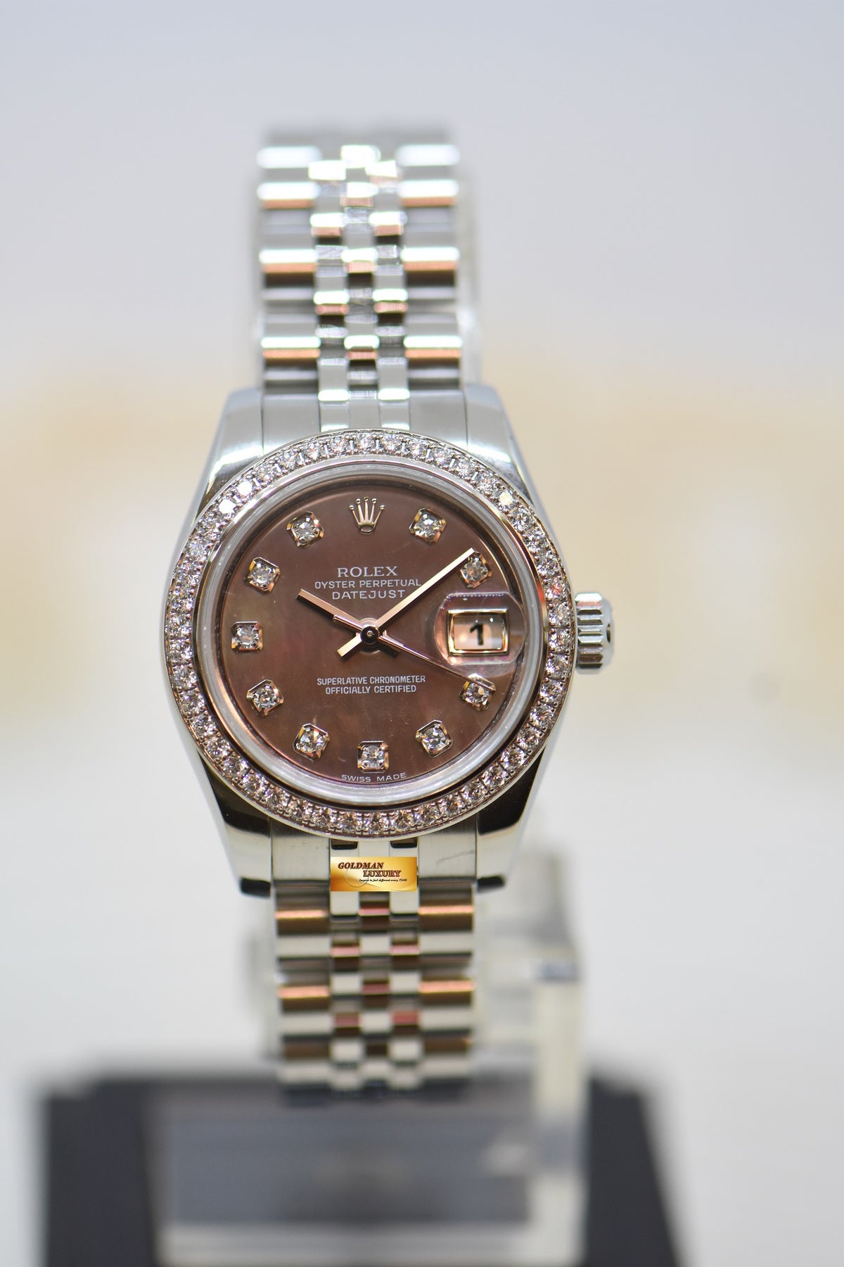 [SOLD] ROLEX OYSTER PERPETUAL DATEJUST 26mm MOP ORIGINAL DIAMOND DIAL & BEZEL STEEL JUBILEE 179384 (MINT)