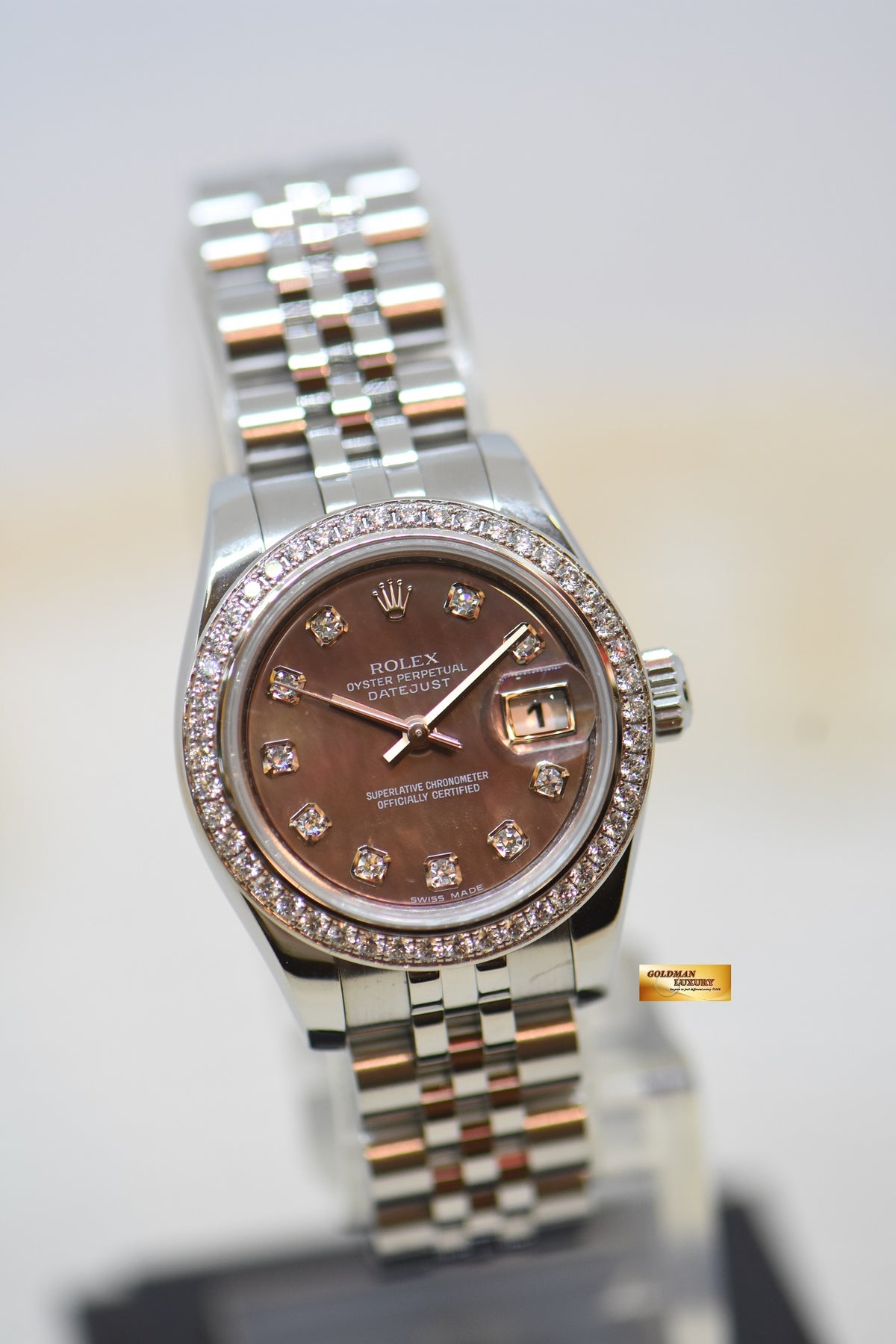 [SOLD] ROLEX OYSTER PERPETUAL DATEJUST 26mm MOP ORIGINAL DIAMOND DIAL & BEZEL STEEL JUBILEE 179384 (MINT)