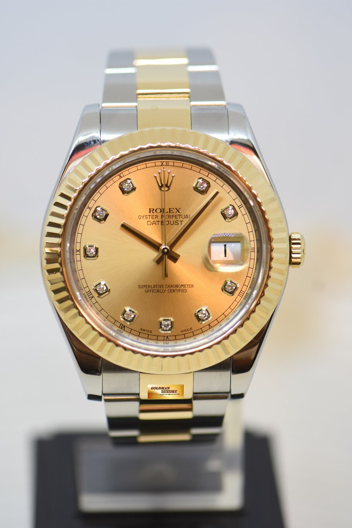 [SOLD] ROLEX OYSTER PERPETUAL DATEJUST II 41mm GOLD / STEEL IN OYSTER BRACELET GOLD DIAMOND DIAL 116333 (MINT)
